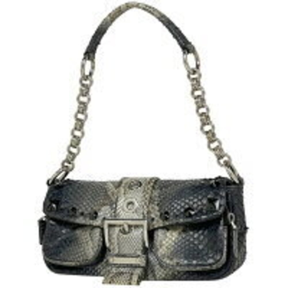 Prada Logo Plate Chain Shoulder Bag Python Leathe… - image 1